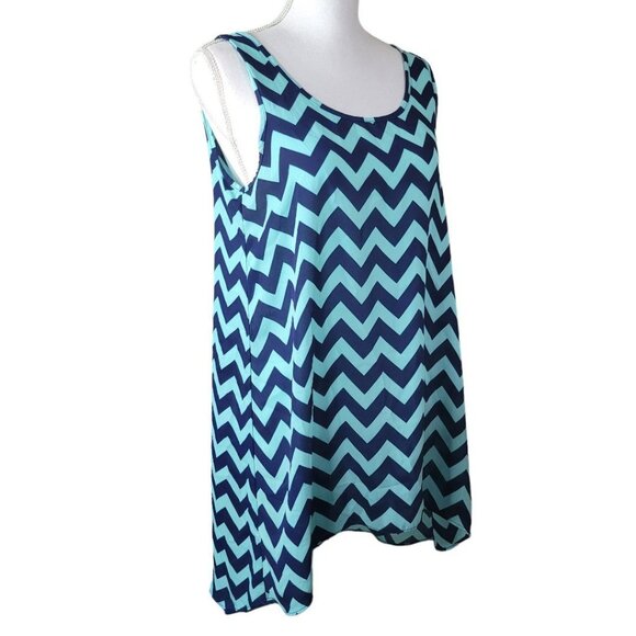 Pink Republic Chevron Sheer Dress Blue Teal Womens Large Sleeveless Ligtweight - Picture 10 of 10